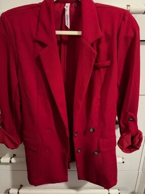 NY Collection Vibrant Red Double-Breasted Blazer